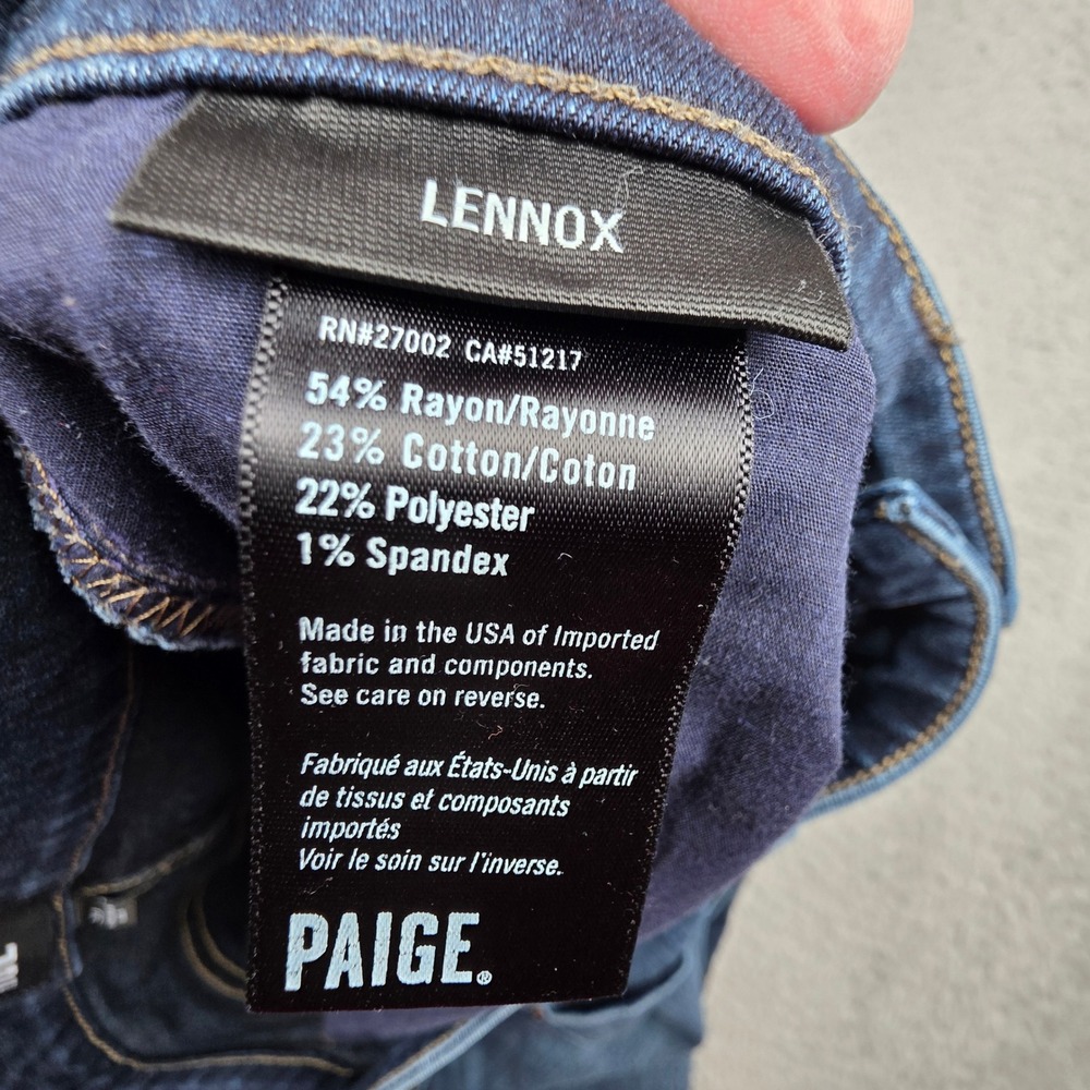 Paige Lennox Jeans Mens 30 Dark‎ Blue Slim Fit Soft Stretch Made in USA Denim - Picture 8 of 13